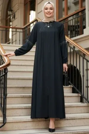Zip-Front Navy Blue Modest Abaya 45299L 