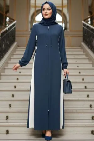 Zip-Front Navy Blue Modest Abaya 45308L 