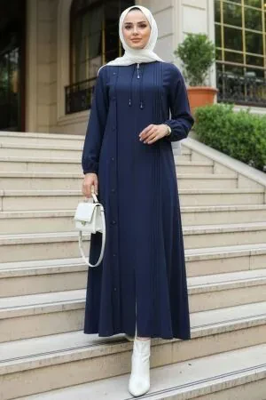 Zip-Front Navy Blue Modest Abaya 45309L 