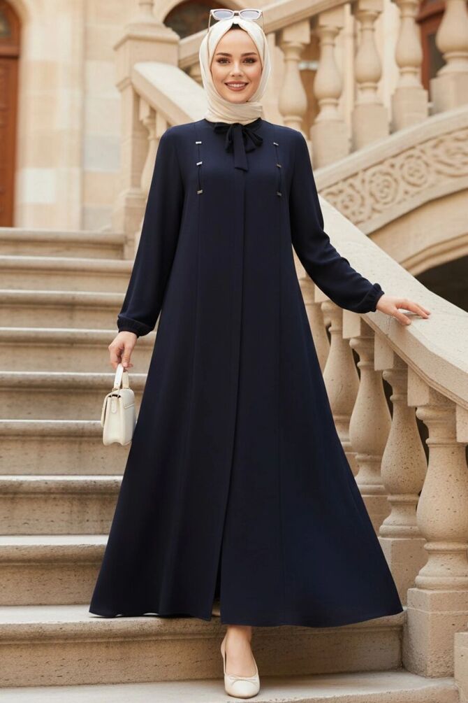 Zip-Front Navy Blue Modest Abaya 85102L - 1