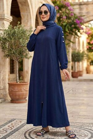 Zip-Front Navy Blue Modest Coat 53931L 