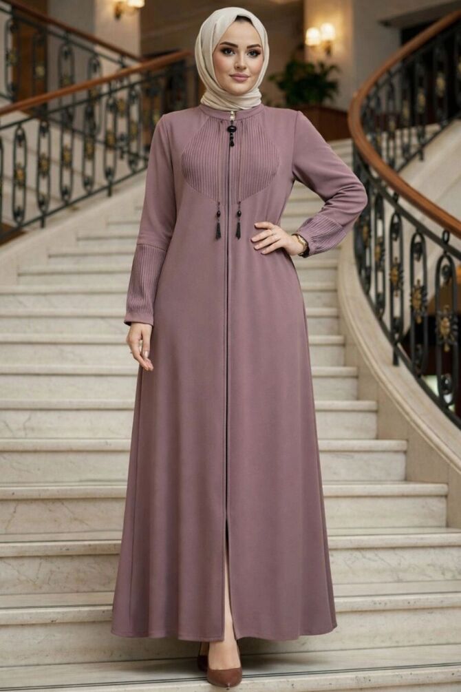 Zip-Front Powder Pink Modest Abaya 45298PD - 1