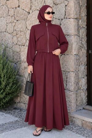 Zip-Up Plum Modal Modest Skirt Set 1366MU 