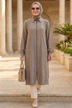 Zippered Light Mink Modest Long Jacket 15512AV 