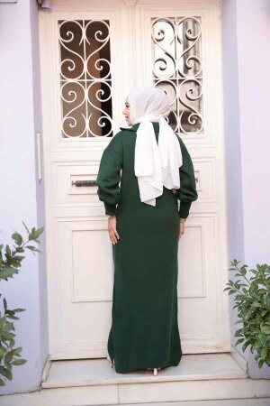 Zümrüt Yeşili Tesettür Triko Elbise 60321ZY - 4