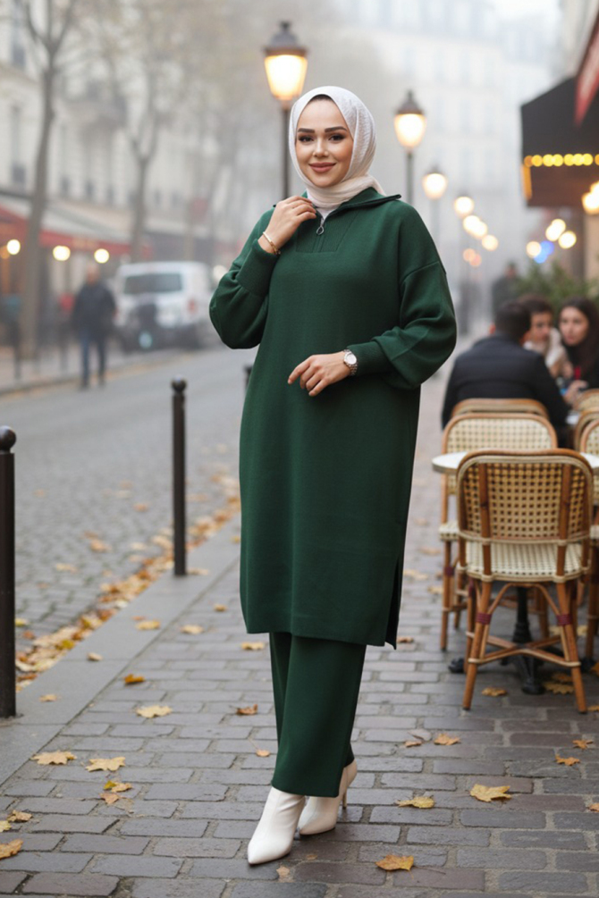 Zümrüt Yeşili Tesettür Triko İkili Takım 6036ZY - 1