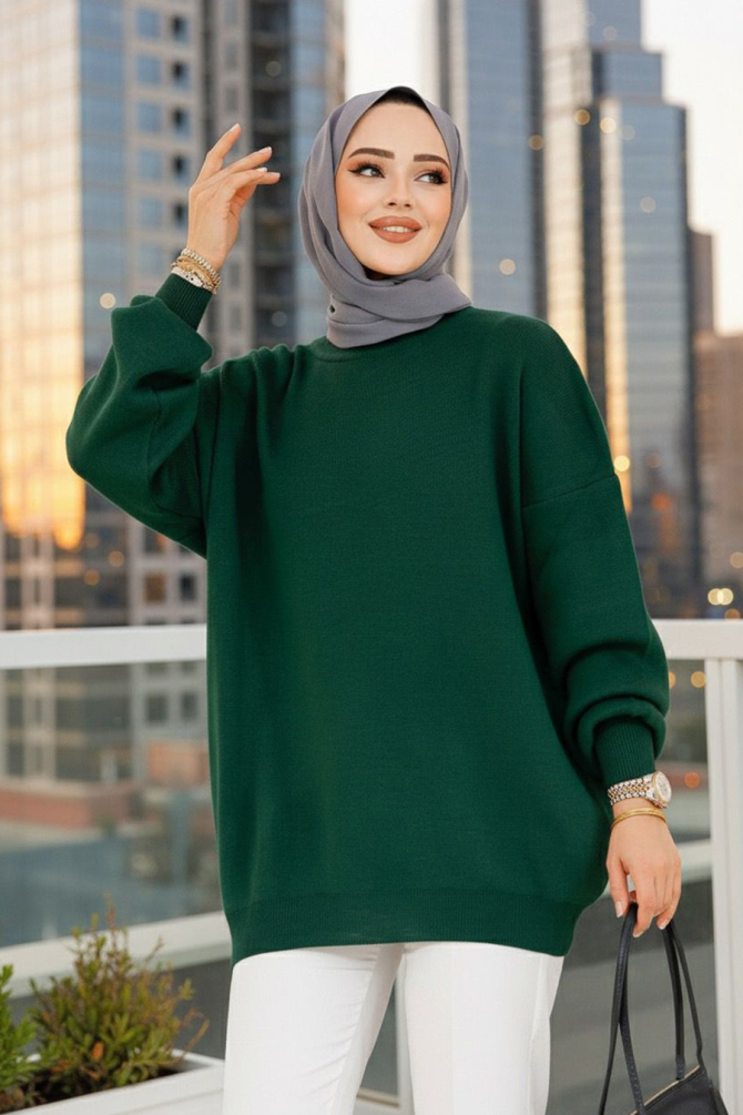 Zümrüt Yeşili Tesettür Triko Kazak Tunik 17201ZY - NEVA STYLE